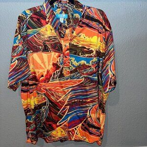 KAI Clothing Hypnotik Wave Ocean Outrigger Hawaiian Made Aloha Popover Shirt 3XL